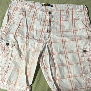 Lee Men's Cargo Shorts in White and Orange Plaid